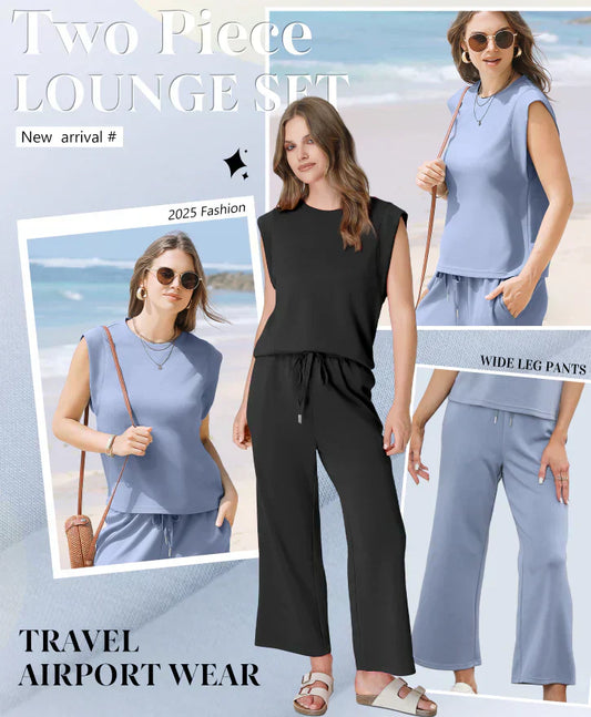 💕Vente chaude 2025  60% de réduction🔥Nouveau ensemble 2 pièces pour femmes : haut sans manches et pantalon à jambes larges