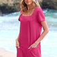 💕Promotion d'été : 50 % de réduction 👗Robe de style détendu pour femmes, avec col carré, manches courtes et poches.