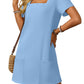 💕Promotion d'été : 50 % de réduction 👗Robe de style détendu pour femmes, avec col carré, manches courtes et poches.