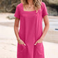 💕Promotion d'été : 50 % de réduction 👗Robe de style détendu pour femmes, avec col carré, manches courtes et poches.