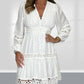 🎁Vente Flash : 49 % de réduction⏳ Robe blanche vintage pour femmes avec dentelle ajourée et col en V.