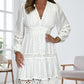 🎁Vente Flash : 49 % de réduction⏳ Robe blanche vintage pour femmes avec dentelle ajourée et col en V.
