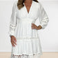 🎁Vente Flash : 49 % de réduction⏳ Robe blanche vintage pour femmes avec dentelle ajourée et col en V.