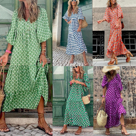 🌸Grande réduction de prix🌸Robe Maxi Bohème Élégante à Manches Bouffantes pour Femmes