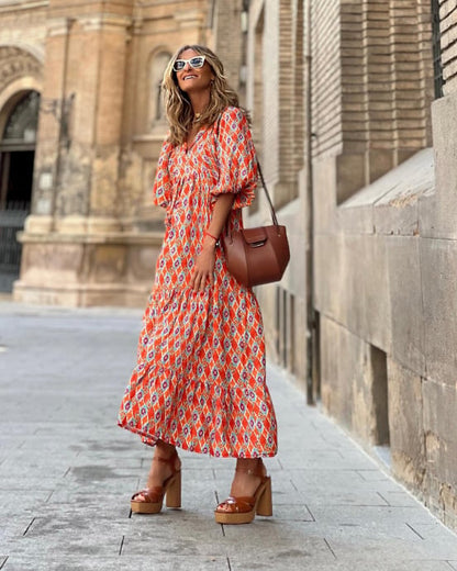 🌸Grande réduction de prix🌸Robe Maxi Bohème Élégante à Manches Bouffantes pour Femmes