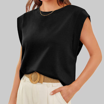 💖 Vente limitée -50 % 💖 Haut uni à col rond et manches épaules
