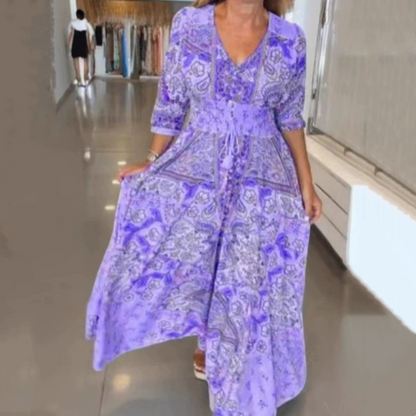 🔥Ventes Flash d'Été - 50% DE RÉDUCTION🔥 Robe Longue Élégante à Fleurs avec Cordon pour Femmes