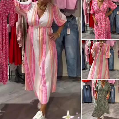 🌸 SOLDES ÉTÉ -50 % (OFFRE LIMITÉE) 🎨 Robe imprimée femme à encolure en V – Coups de pinceau de l’été 🌺