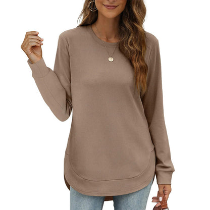 🍂Soldes D'Automne : 50 % DE RÉDUCTION🔥Haut femme automne manches longues uni, coupe ample, ourlet asymétrique, confortable pour tous les jours