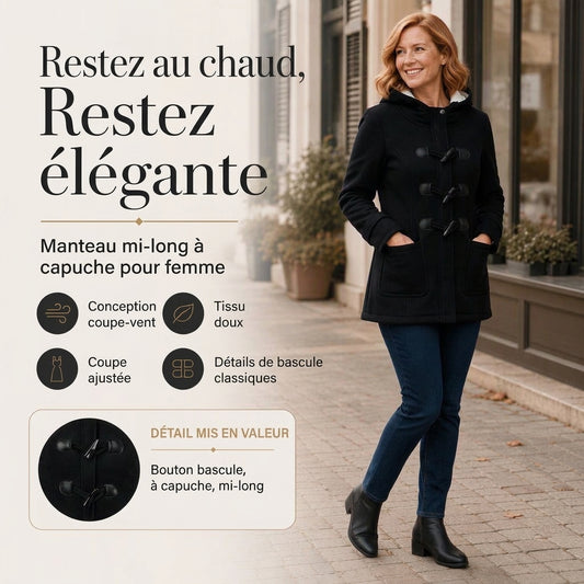 📢📢 -60 % DE RÉDUCTION✨Manteau Femme Hiver Chaud à Capuche avec Toggle|Manteau Hiver Femme à Capuche, Coupe-Vent, Style Duffle
